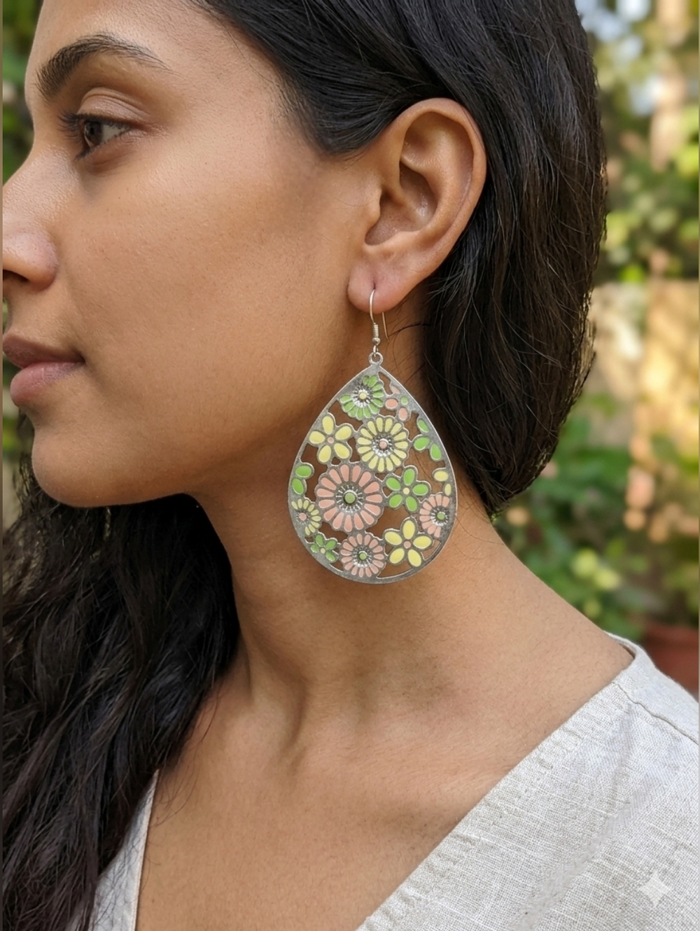 Flower 🌼 enamel dangle Silver hooks Earrings